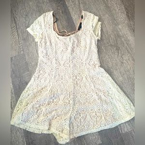 Boho lace romper with corset detail and nude lining